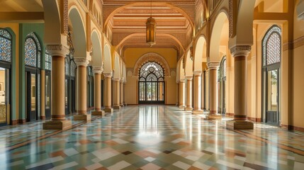 Obraz premium Sharjah museum with traditional Islamic architecture, space for text.