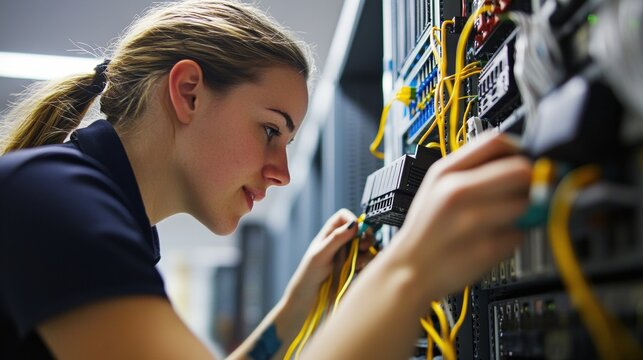 Woman Engineer Installing Network Equipment