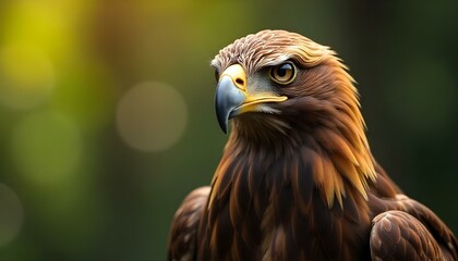 Naklejka premium Bird looking at the camera, showcasing fine plumage details and sharp beak soft bokeh background