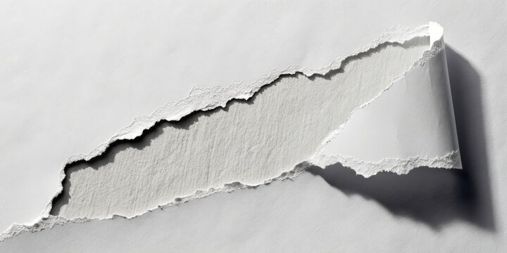 A Torn Piece of White Paper with a Curved Edge Reveals a Sublayer of the Same Material