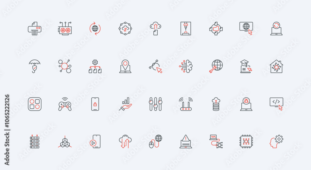 Wall mural information technology, data storage and network infrastructure with ai, software settings line icon