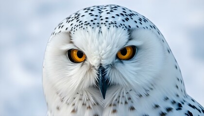 Obraz premium Close-up of female snowy owl with striking yellow eyes set against a snowy scene