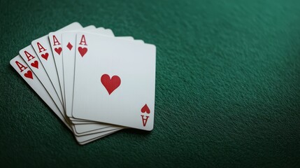 Obraz premium Four Aces of Hearts Playing Cards on Green Felt Surface