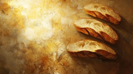 Stylized baguette slices on a rustic, earthy background, inspired by French cuisine