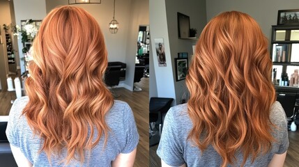 Fototapeta premium Stylish Wavy Copper Hair in Salon Setting