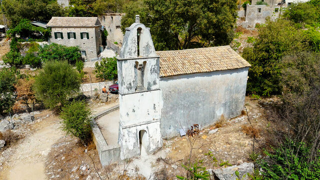 Old Perithia, Kerkyra, Greece. Aerial drone view.