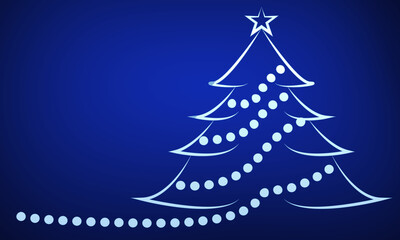 Obraz premium Árbol de navidad con estrella azul en degradado azul