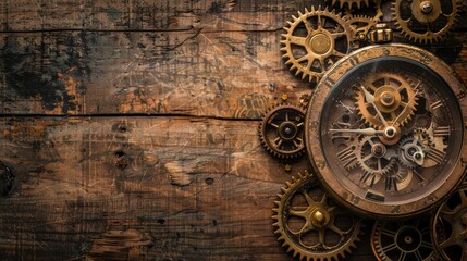 Naklejka premium Vintage clock with gears and cogs, symbolizing the integration of technology and time concept 