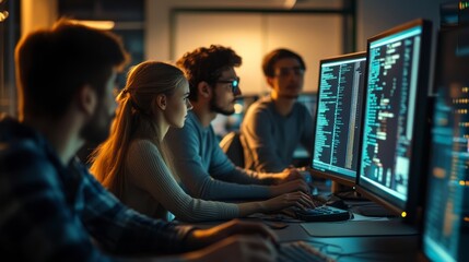 Collaborative Coding Session in a Modern Tech Workspace