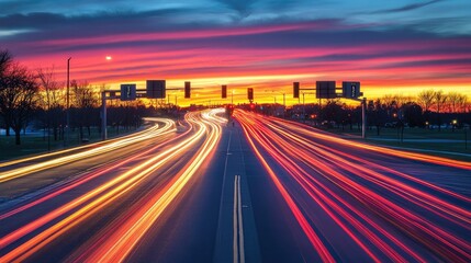 Fototapeta premium Urban traffic lights streaking at dusk