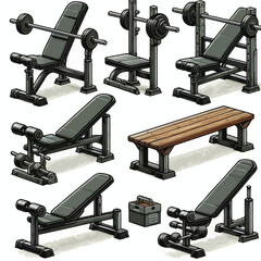 Obraz premium Decline bench set vector illustration 