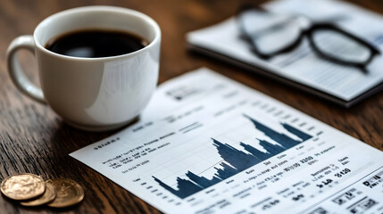 Economic trends and money market visuals, innovative finance office, digital financial data