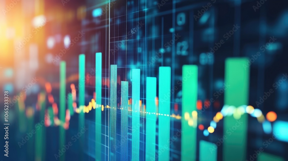 Poster colorful data visualization with bar graphs and lines