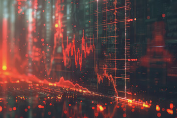 The stock falling graph on the digital screen emphasizes sudden declines and negative indicators.