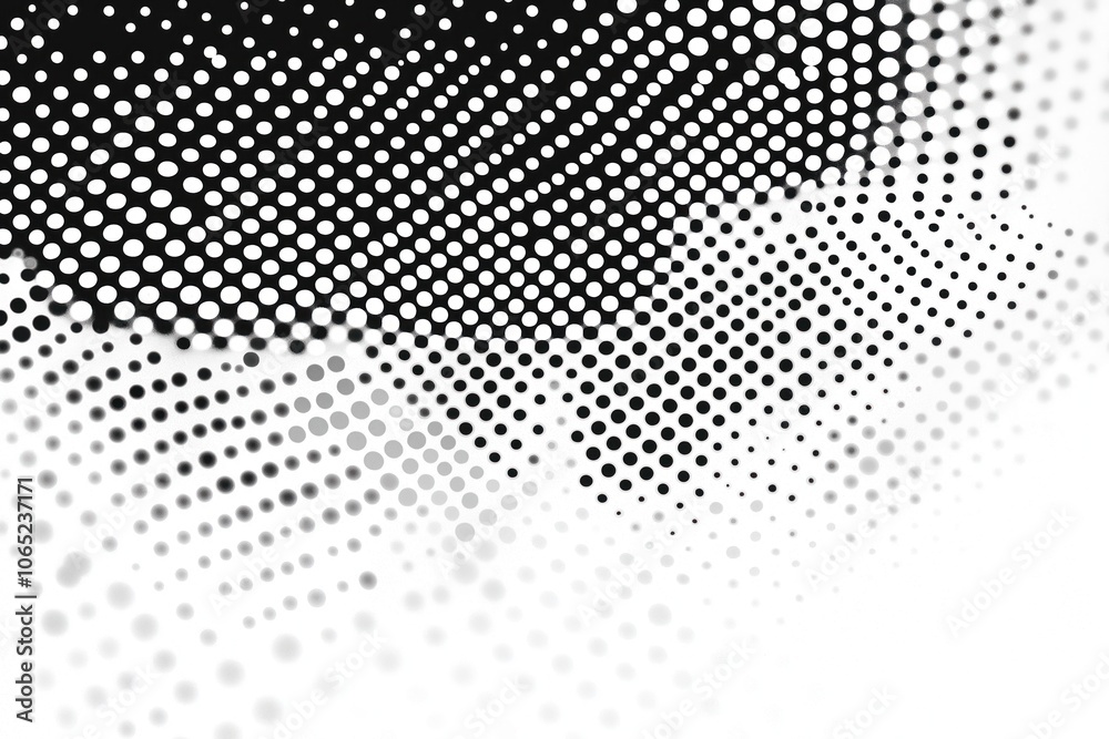 Poster black and white geometric pattern made of halftone dots. flat gray color contrasts with detailed dot
