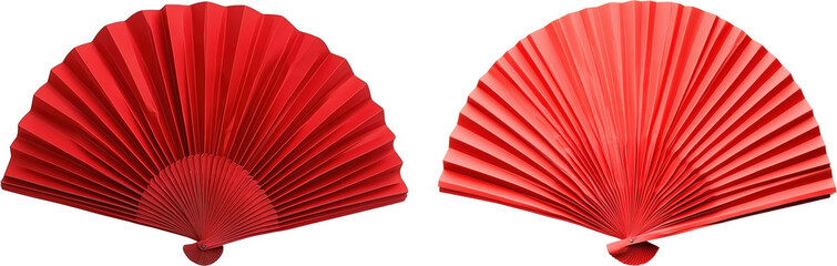 Red Chinese fan isolated on transparent background, Chinese New Year celebration