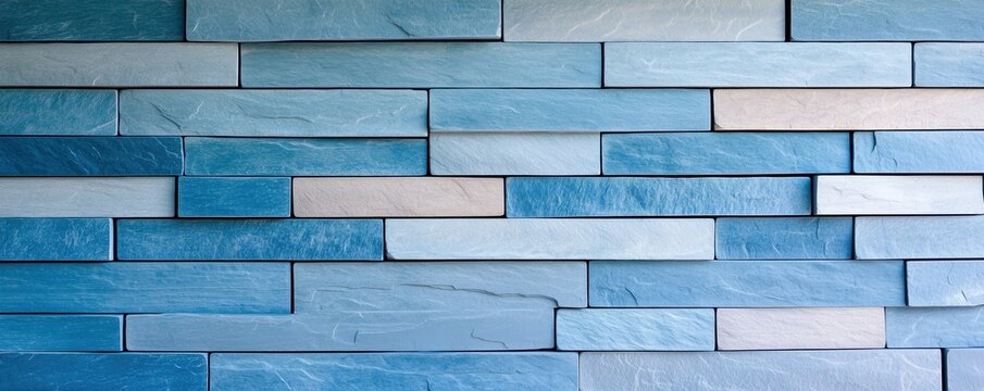 Textured blue wall featuring layered tiles in various shades, ideal for backgrounds and designs.