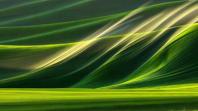 Sunlight streams across rolling green hills, creating a beautiful pattern on the landscape