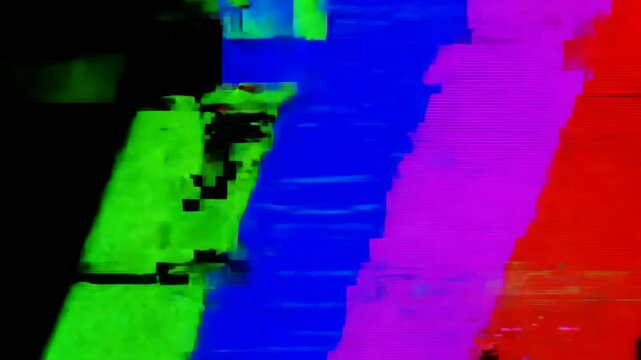 Digital or analog glitch visual effect, VHS old tape VFX, static noise, l glitches and artefacts, damaged footage, flickering abstract background overlay