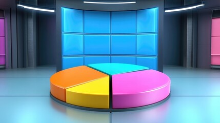 Colorful Pie Chart on Stage Background