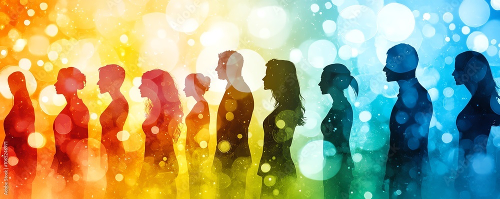 Poster a creative representation of a business network with silhouettes of professionals and social media i