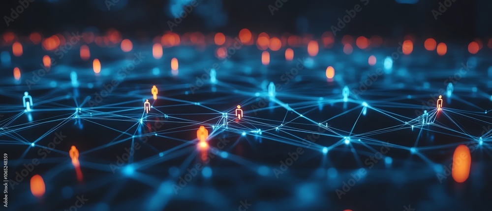 Poster Abstract graphic depicting interconnected individuals in a digital network