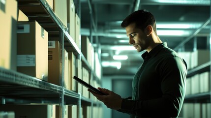 Fototapeta premium The Man in Warehouse Inventory