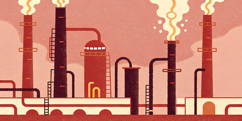 Obraz premium Retro Industrial Factory with Smoking Chimneys in Vintage Style