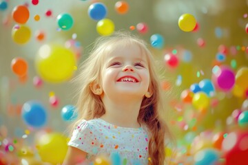 Fototapeta premium Surrounded by Color: A Child’s Birthday Happiness