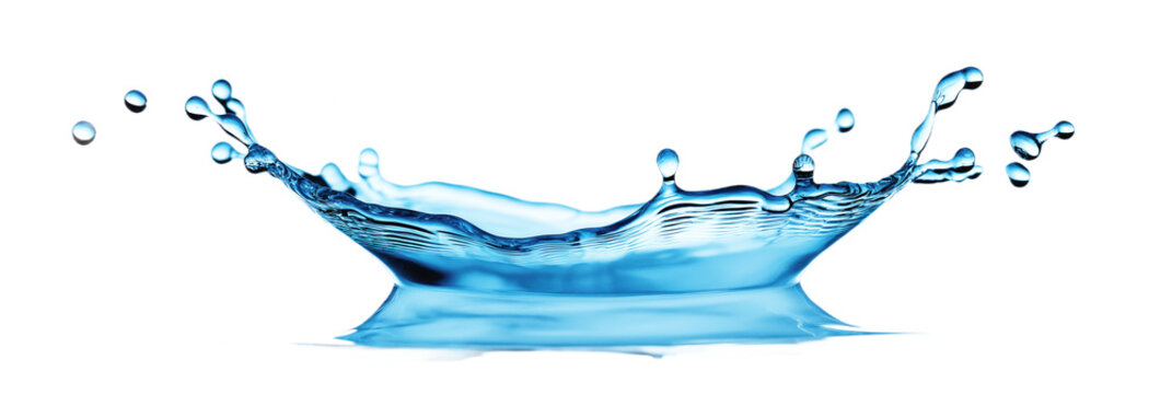 Single water drop suspended in mid-air, vibrant blue color, isolated on gray background. Central placement draws attention to size, simplicity of composition. Transparent png image with blue liquid