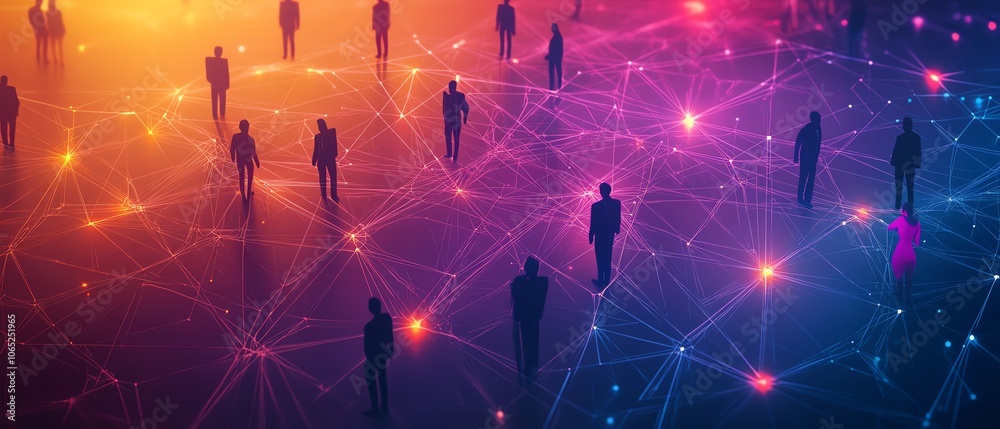 Poster illustration of a complex network of individuals connected by lines