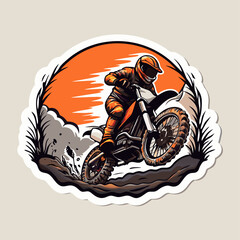 Fototapeta premium Dirt Bike sticker in action motocross mx rider with orange circle background