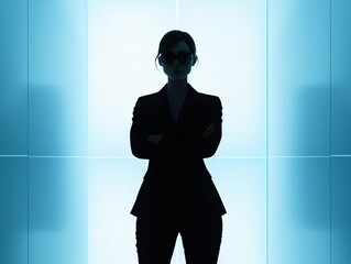 Fototapeta premium Confident Businesswoman Stands Strong Against Modern Backdrop
