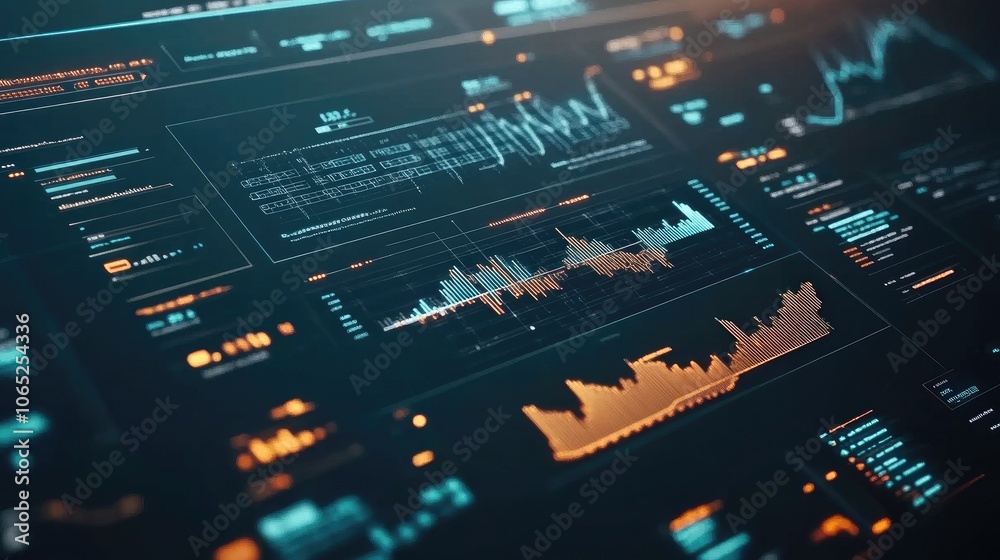 Poster futuristic data visualization and analysis interface