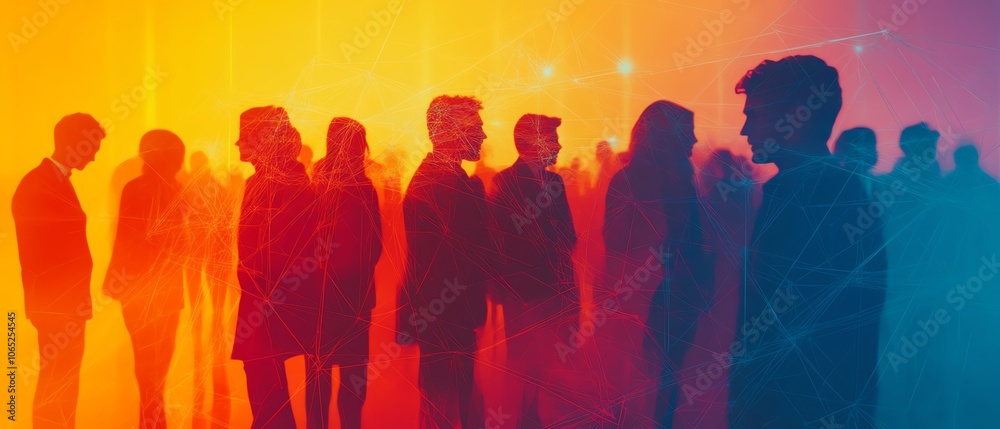 Leinwandbilder stylized image of a network of people linked by lines, emphasizing the intricacy of collaboration in