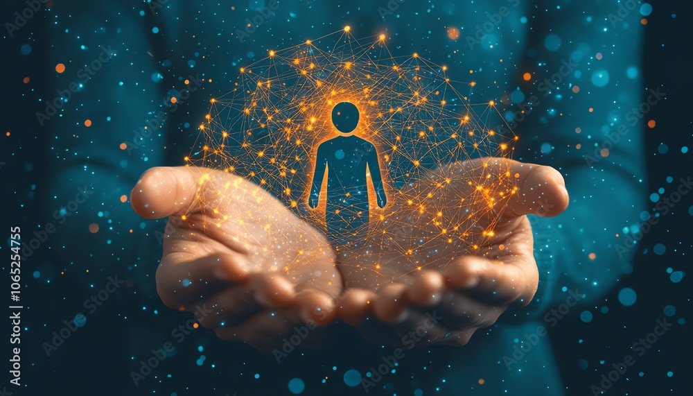 Aufkleber stylized image of hands holding a digital interface