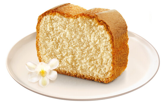 prato com fatia de bolo de baunilha acompanhado de flor natural de baunilha isolado em fundo transparente