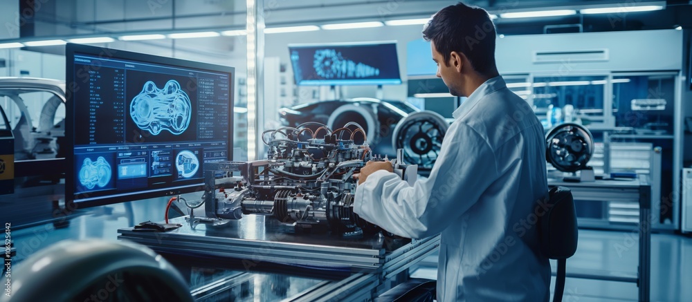 Aufkleber a skilled engineer is developing a cuttingedge automotive engine in a stateoftheart lab. it showcase
