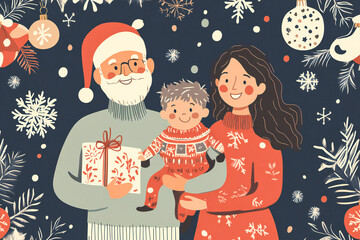 Marry Christmas Seamless pattern with Parents