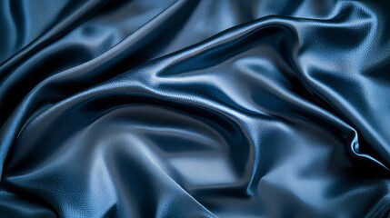 Fototapeta premium Luxury Abstract Background, Dark Blue Satin Fabric Texture with Elegant Wavy Drapes and Soft Folds