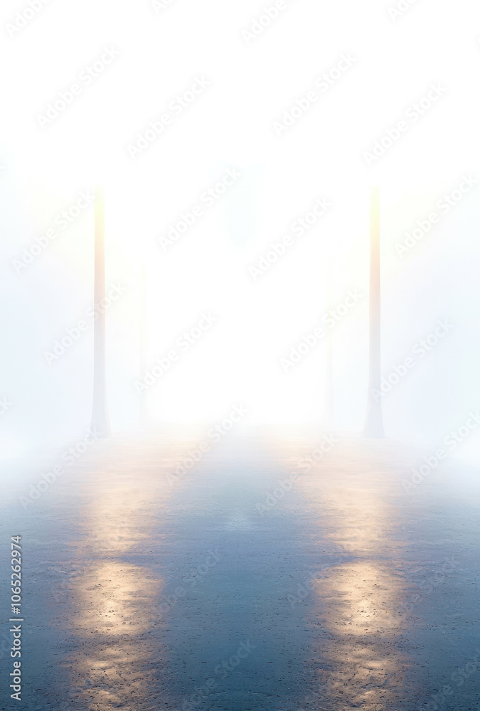 Poster a foggy, misty day with a path in the distance