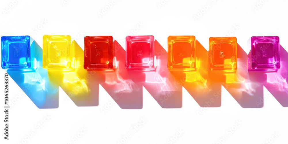 Poster A row of colorful cubes with a white background