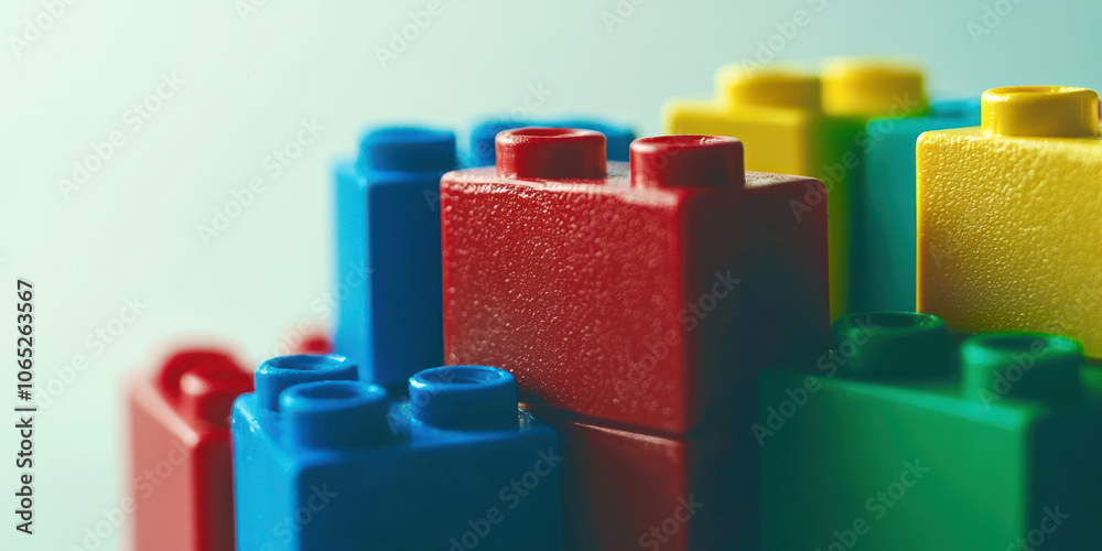 Poster A stack of colorful with a blue one in the middle