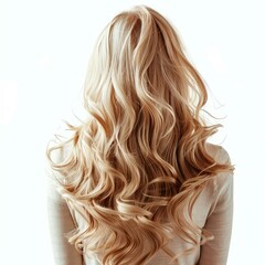 Naklejka premium Blonde woman is posing, showing her long healthy wavy hair