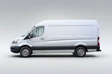 Clean Blank White Delivery Van Isolated on Transparent Background, Minimalist Cargo Carrier, Side View of Plain Vehicle for Commercial Use, Shipping, Delivery Services