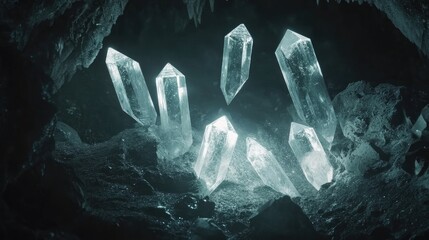Glowing Crystals in a Dark Cave Environment
