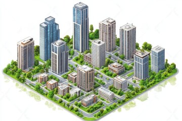 Fototapeta premium Futuristic City Layout Compact Isometric Design
