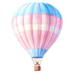 Naklejka premium Watercolor Hot Air Balloon Illustration Pink and Blue Stripes