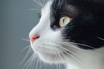 Cat's whiskers and nose with detailed textures, close-up, plain background