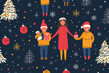 Marry Christmas Seamless pattern with Parents